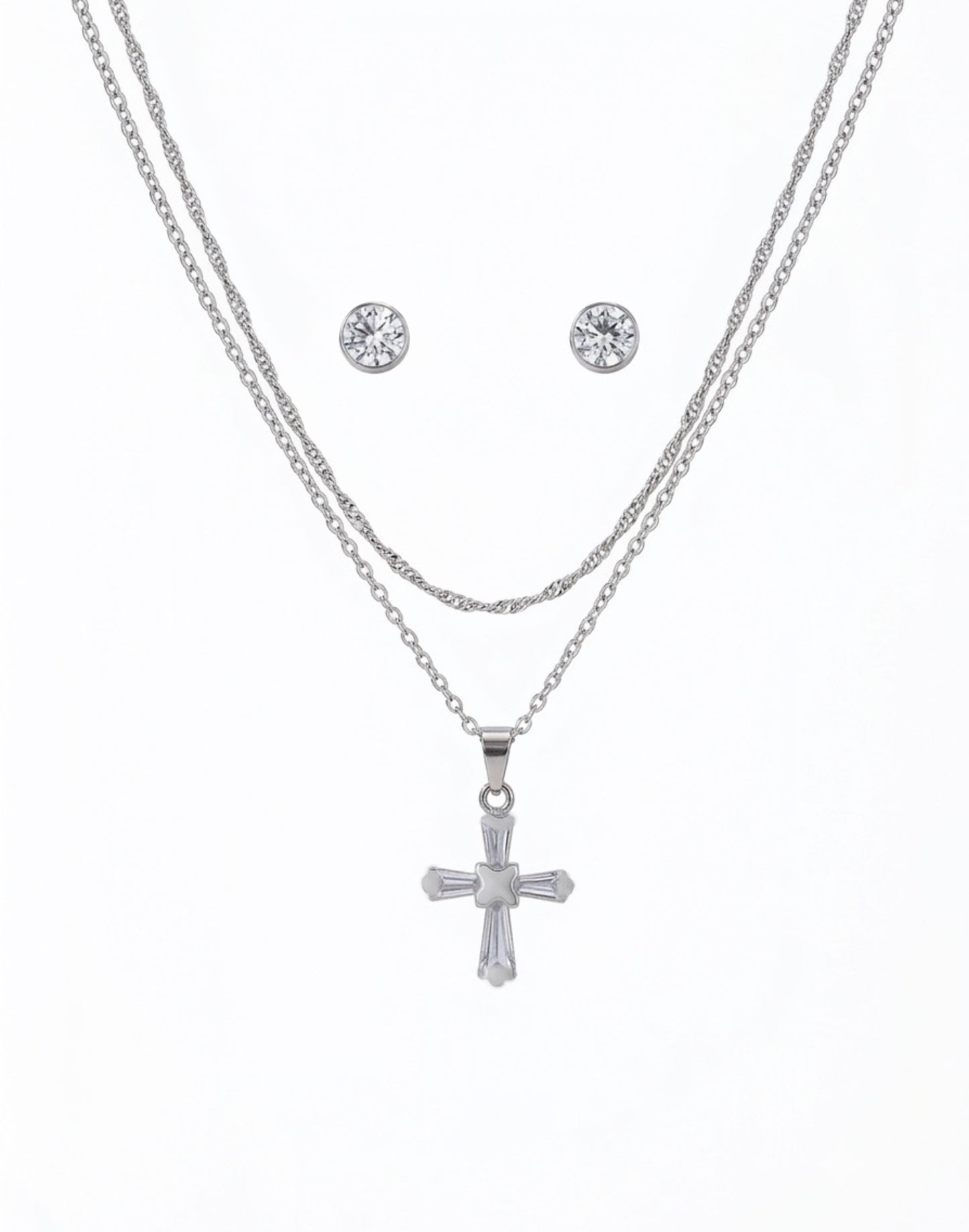 Set de aretes y collares con dije de cruz