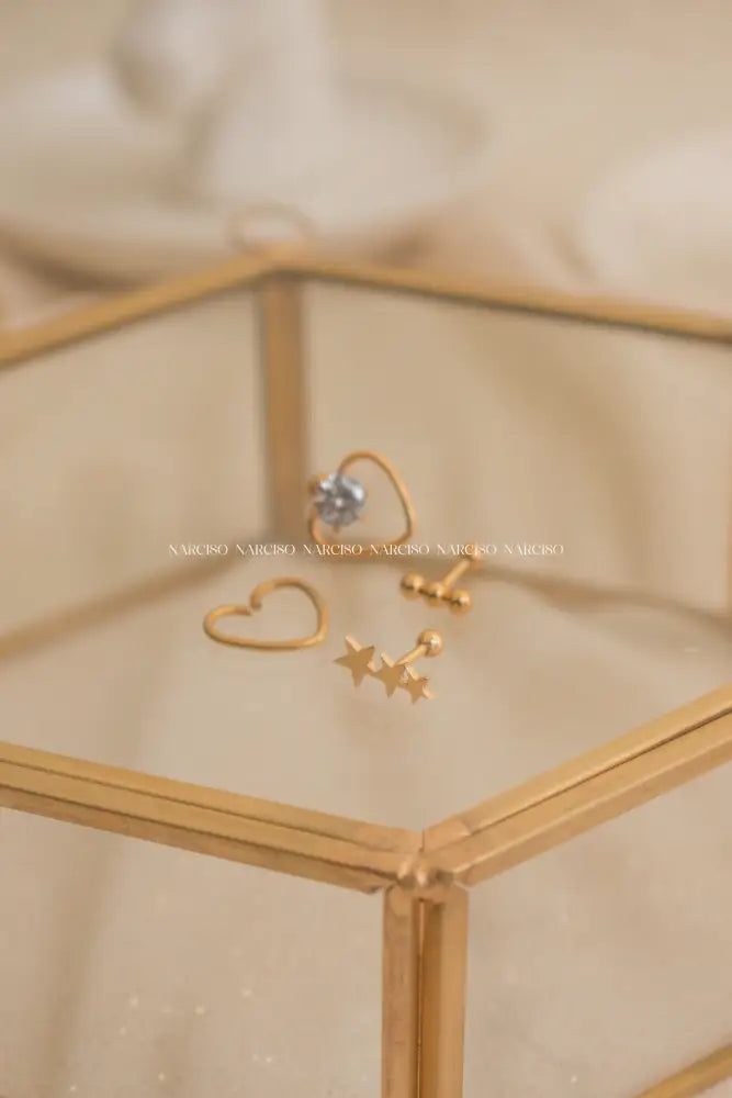 Corazón Con Circonia Dorado Piercings