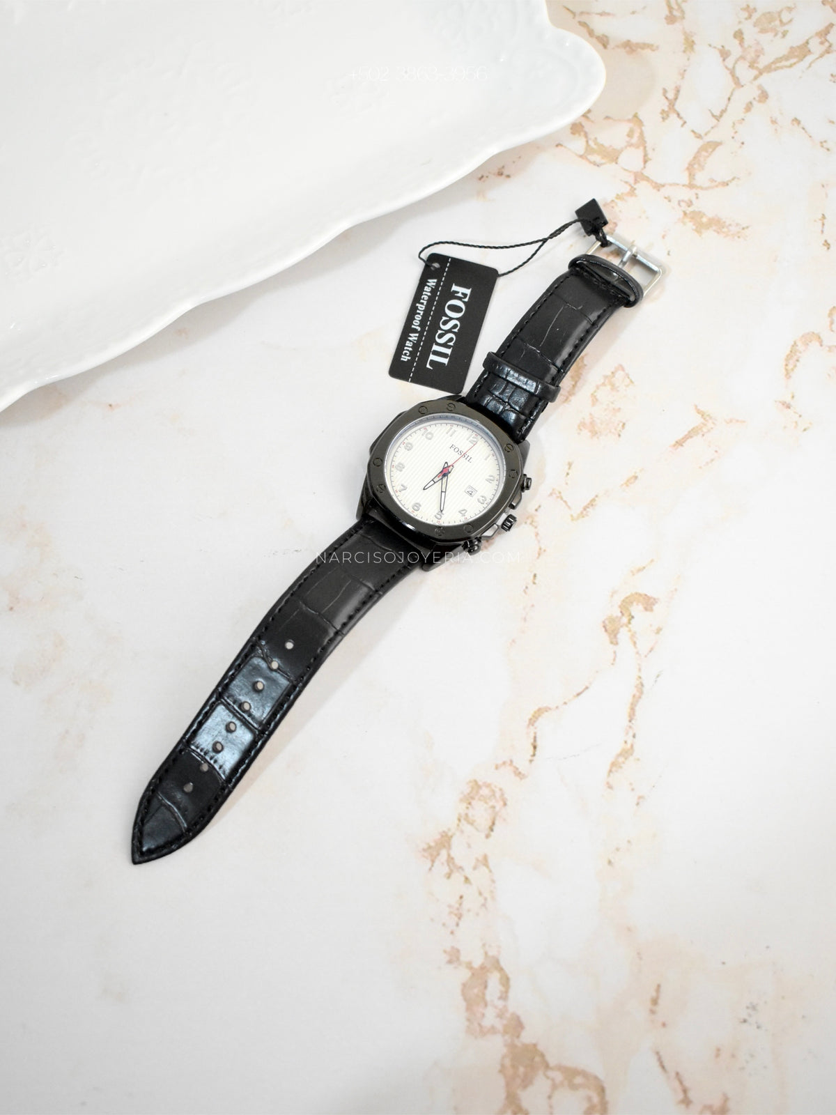Fossil negro con blanco