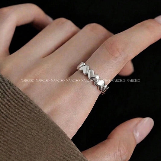 Anillo corazones plateado