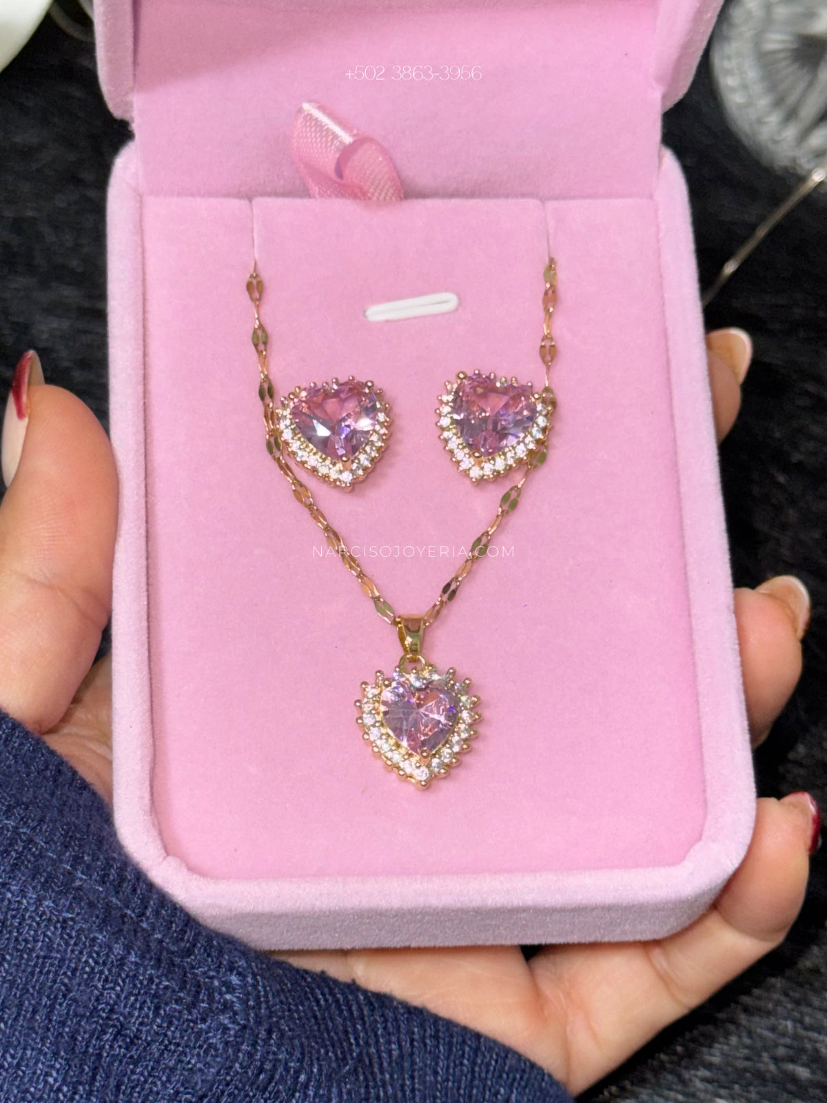 Set corazones con cristales rosa