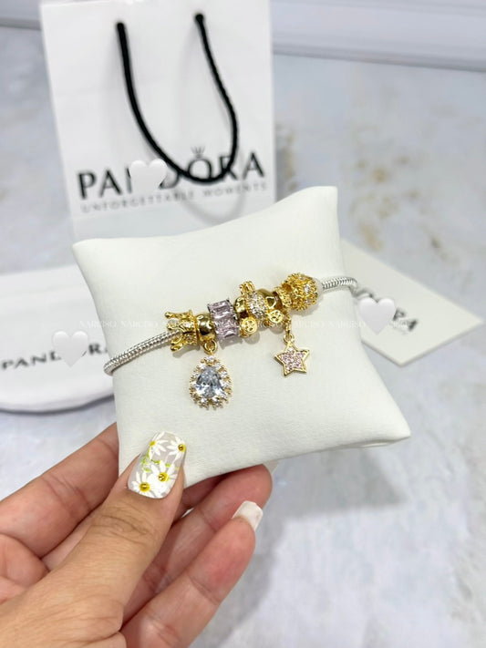 Pandora rosado, plateado y dorado