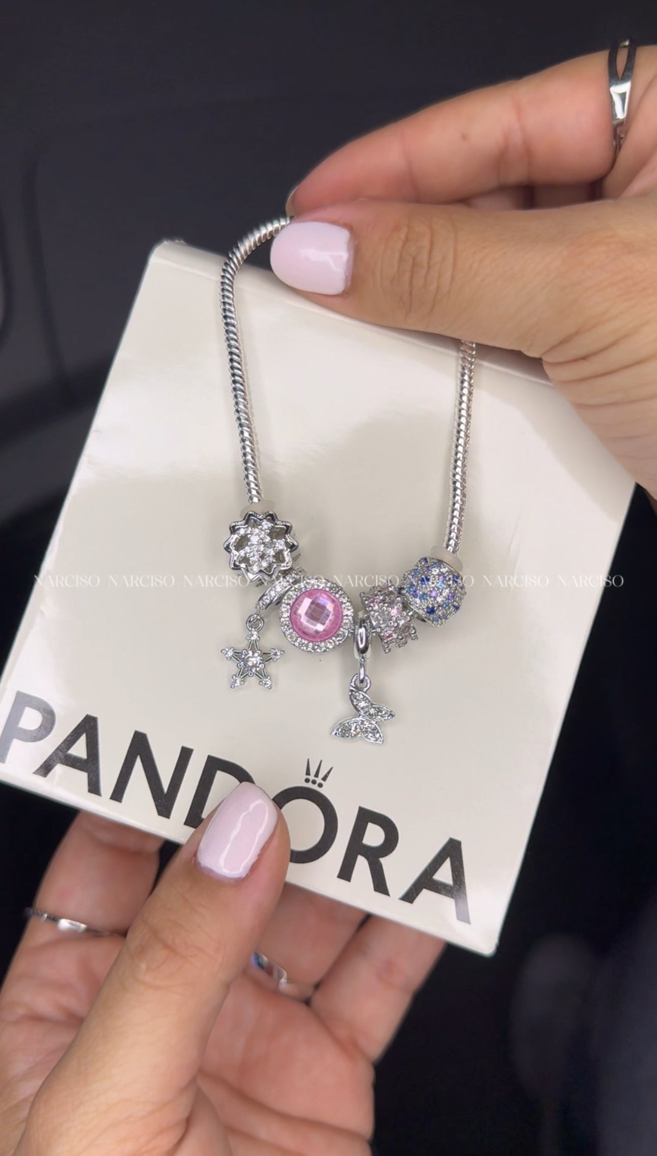 Pandora rosa mariposa, flor y estrella