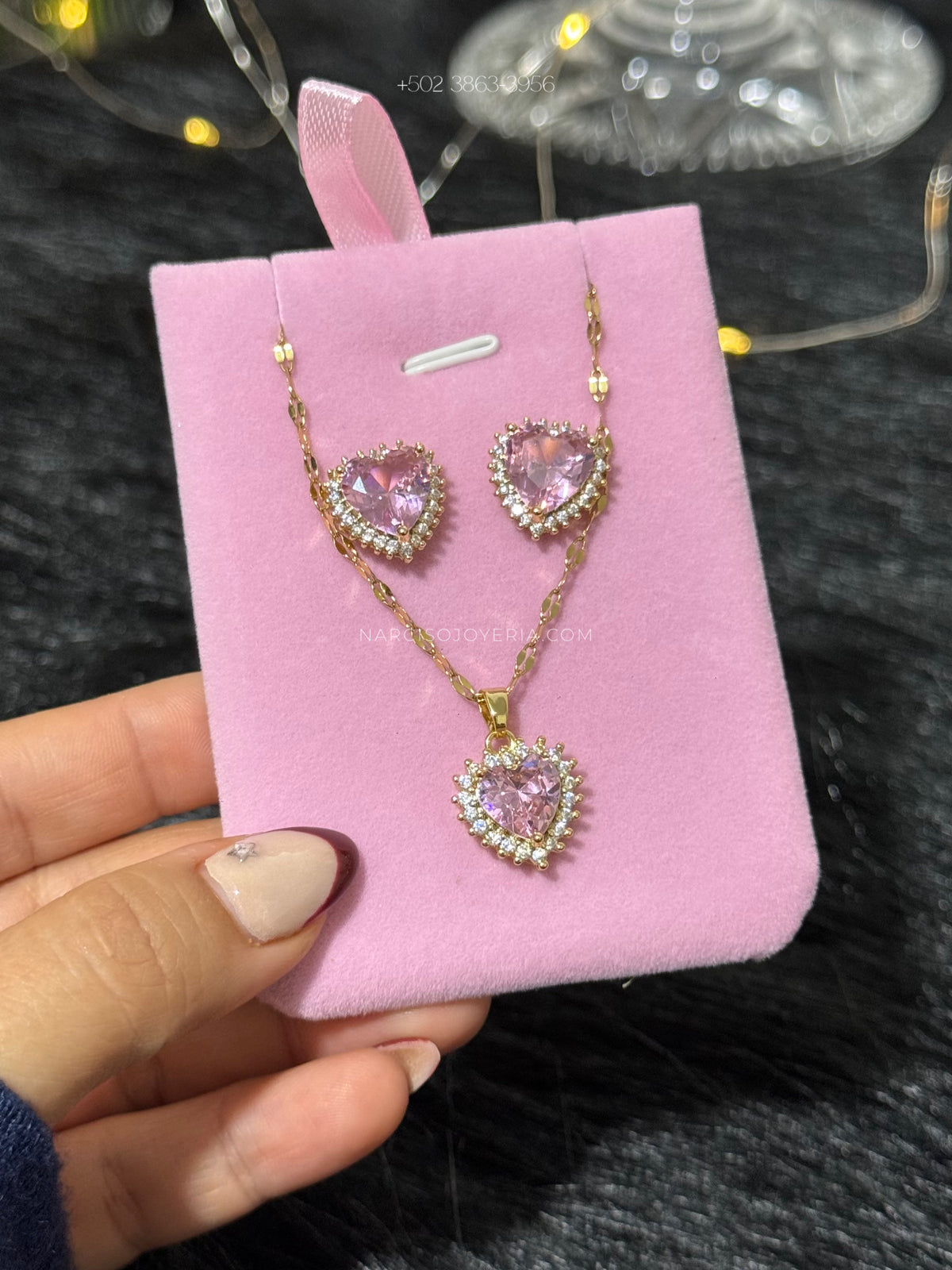 Set corazones con cristales rosa