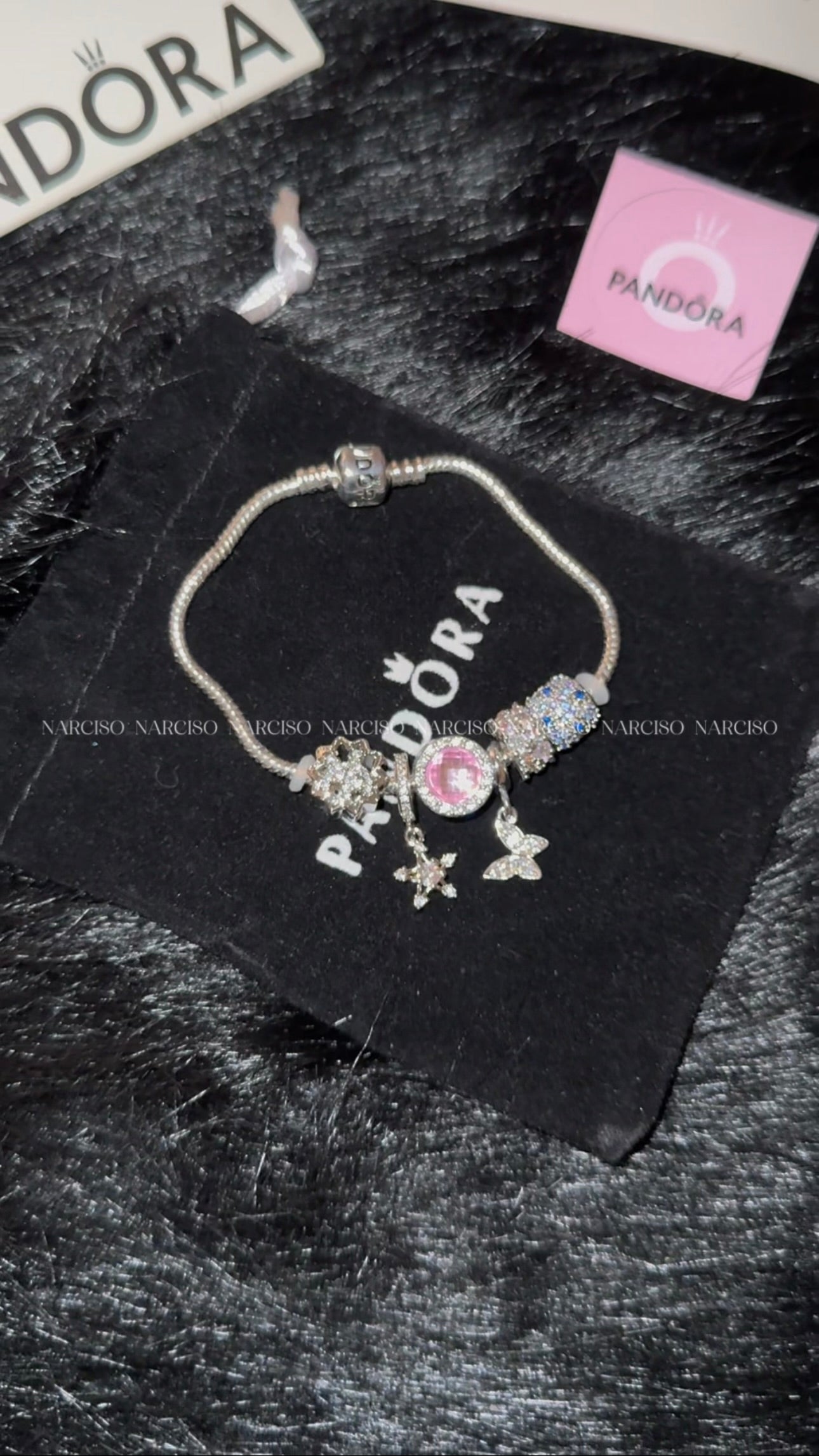 Pandora rosa mariposa, flor y estrella