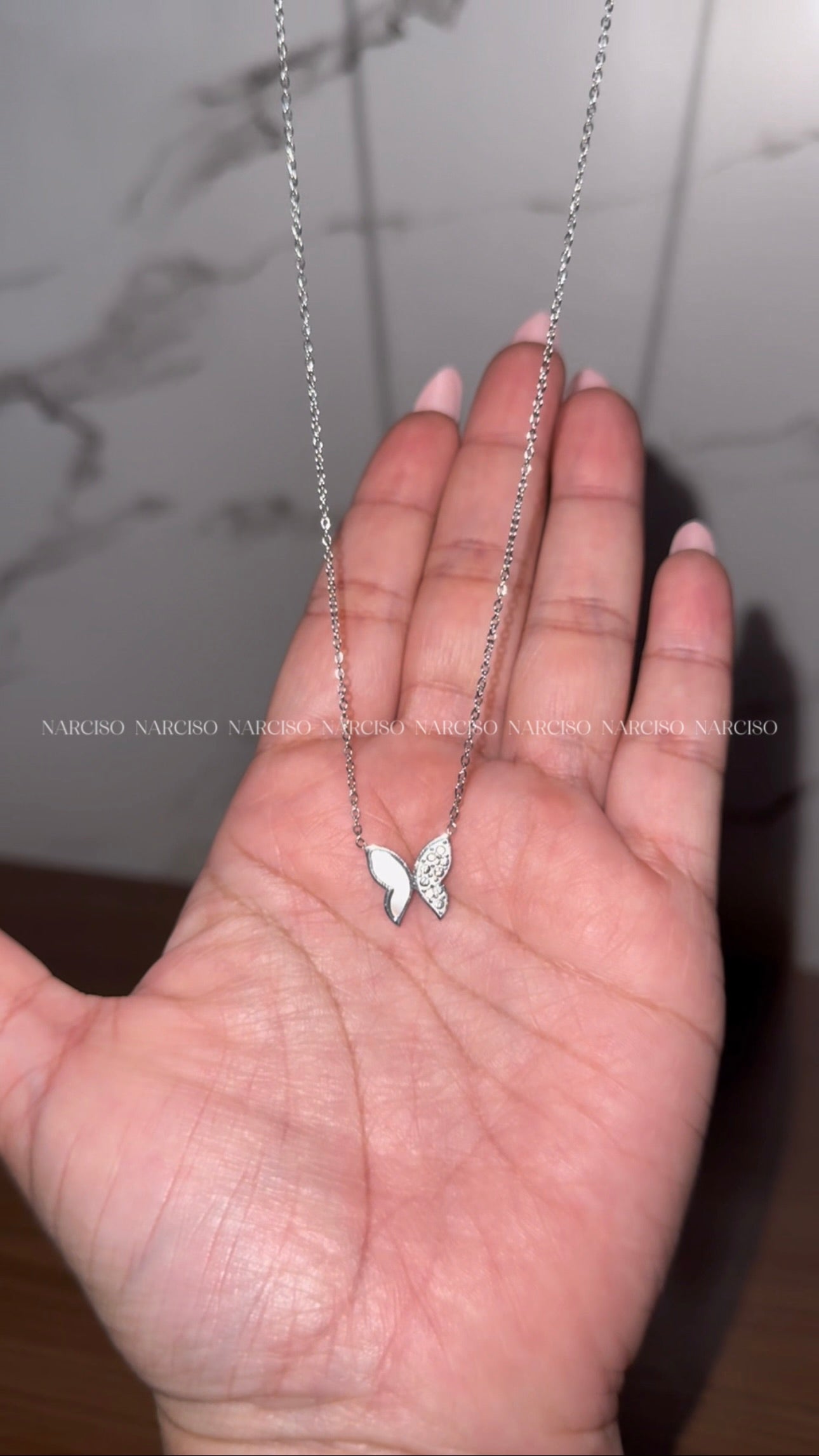 Collar y pulsera mariposas plateado