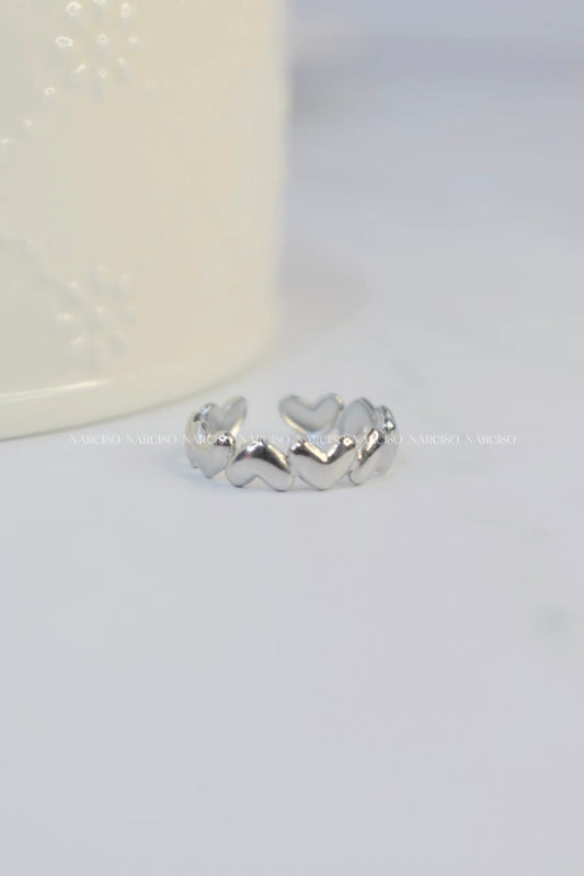 Anillo corazones plateado