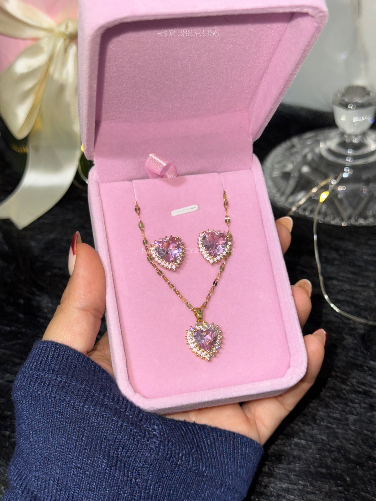 Set corazones con cristales rosa
