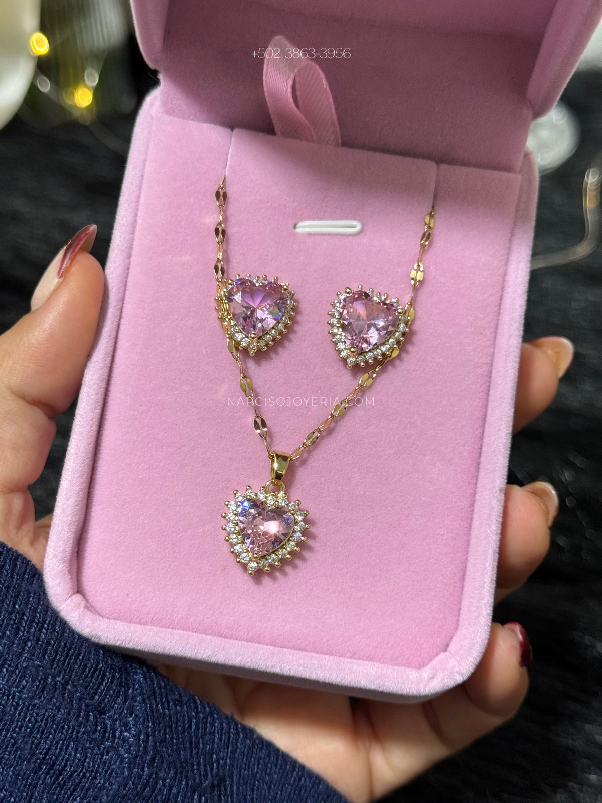 Set corazones con cristales rosa