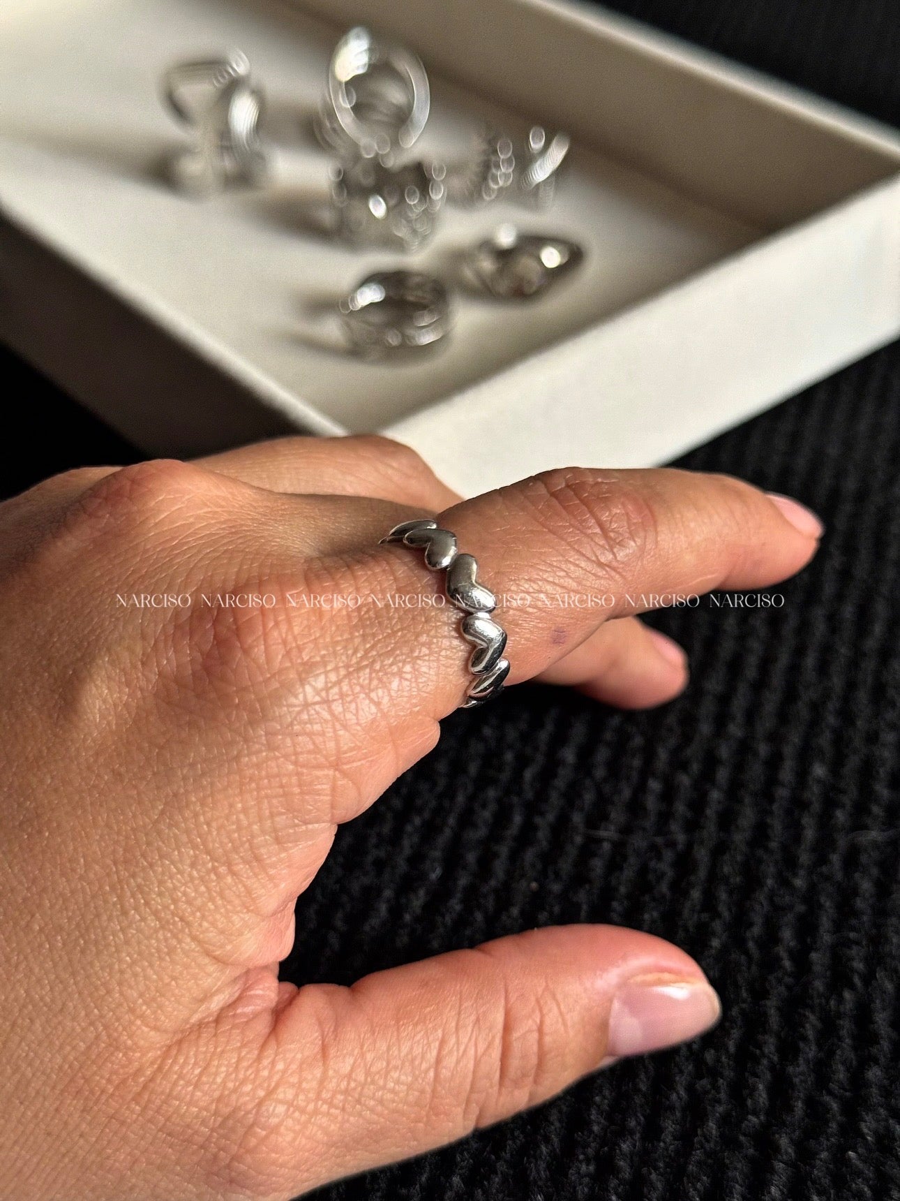 Anillo corazones plateado