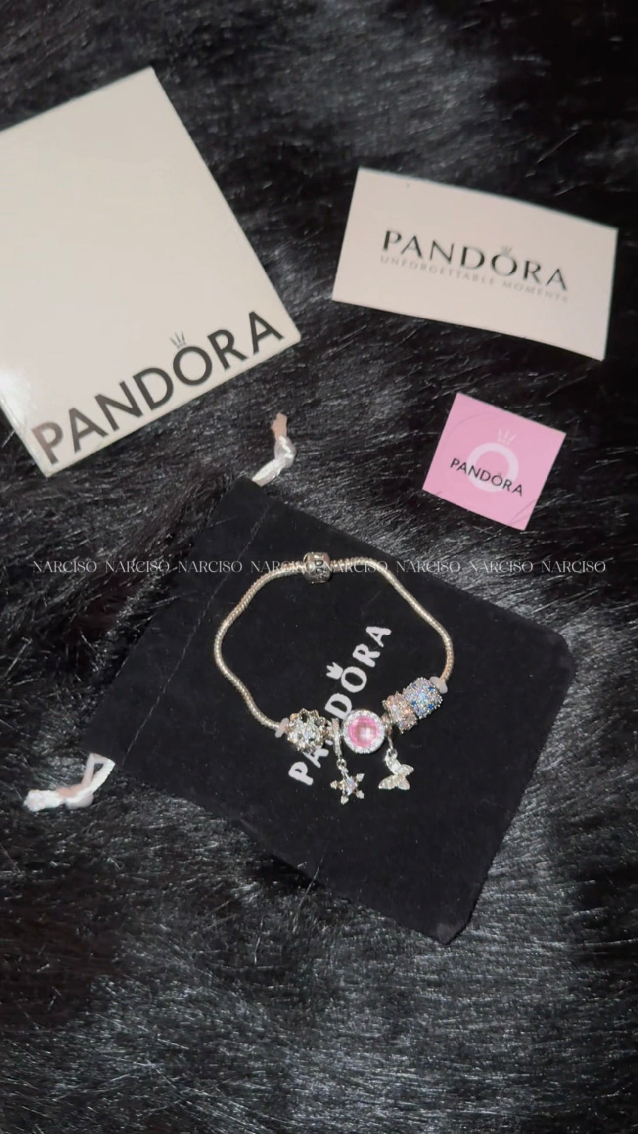 Pandora rosa mariposa, flor y estrella