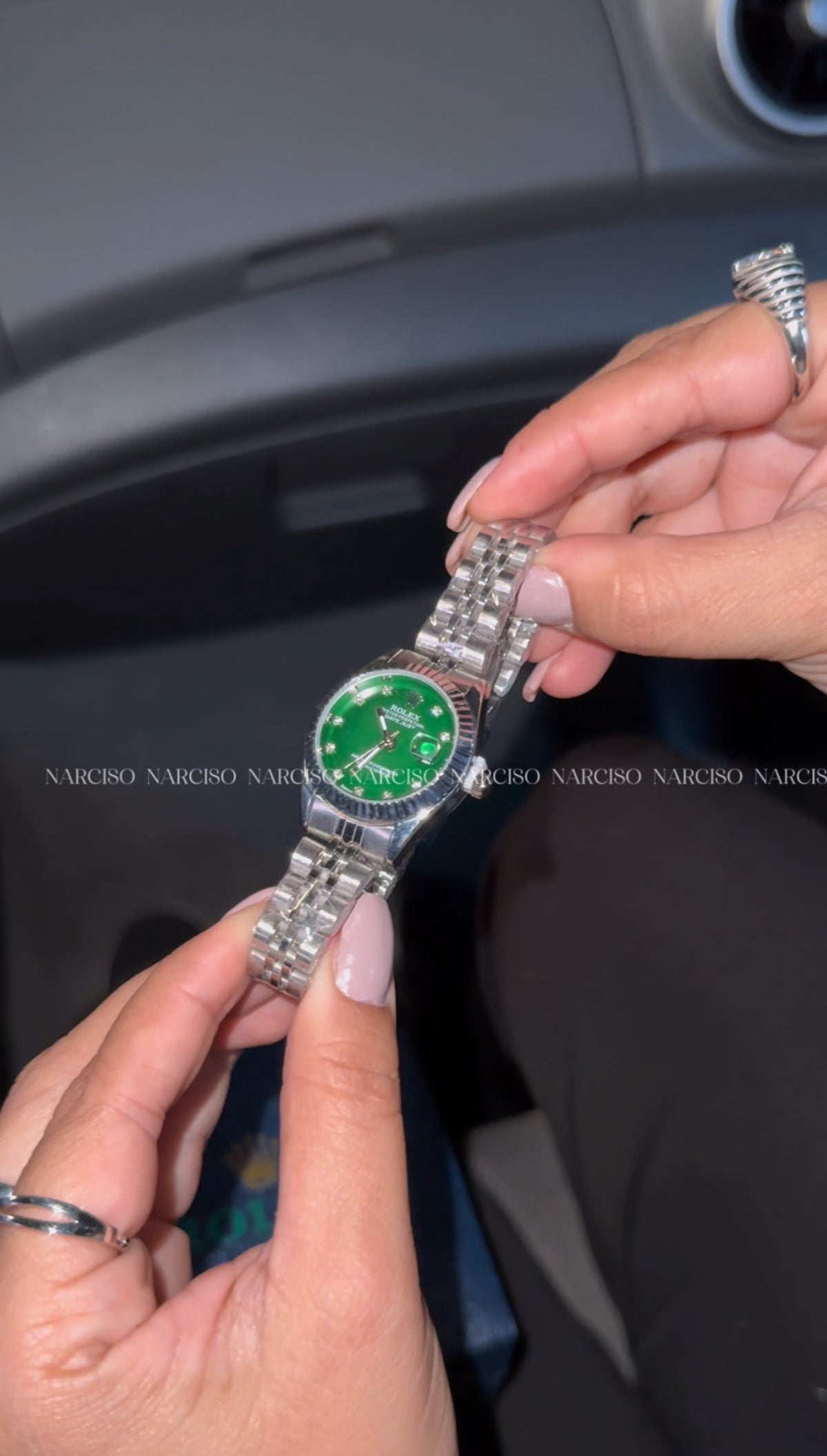 Rolex plateado y verde para dama