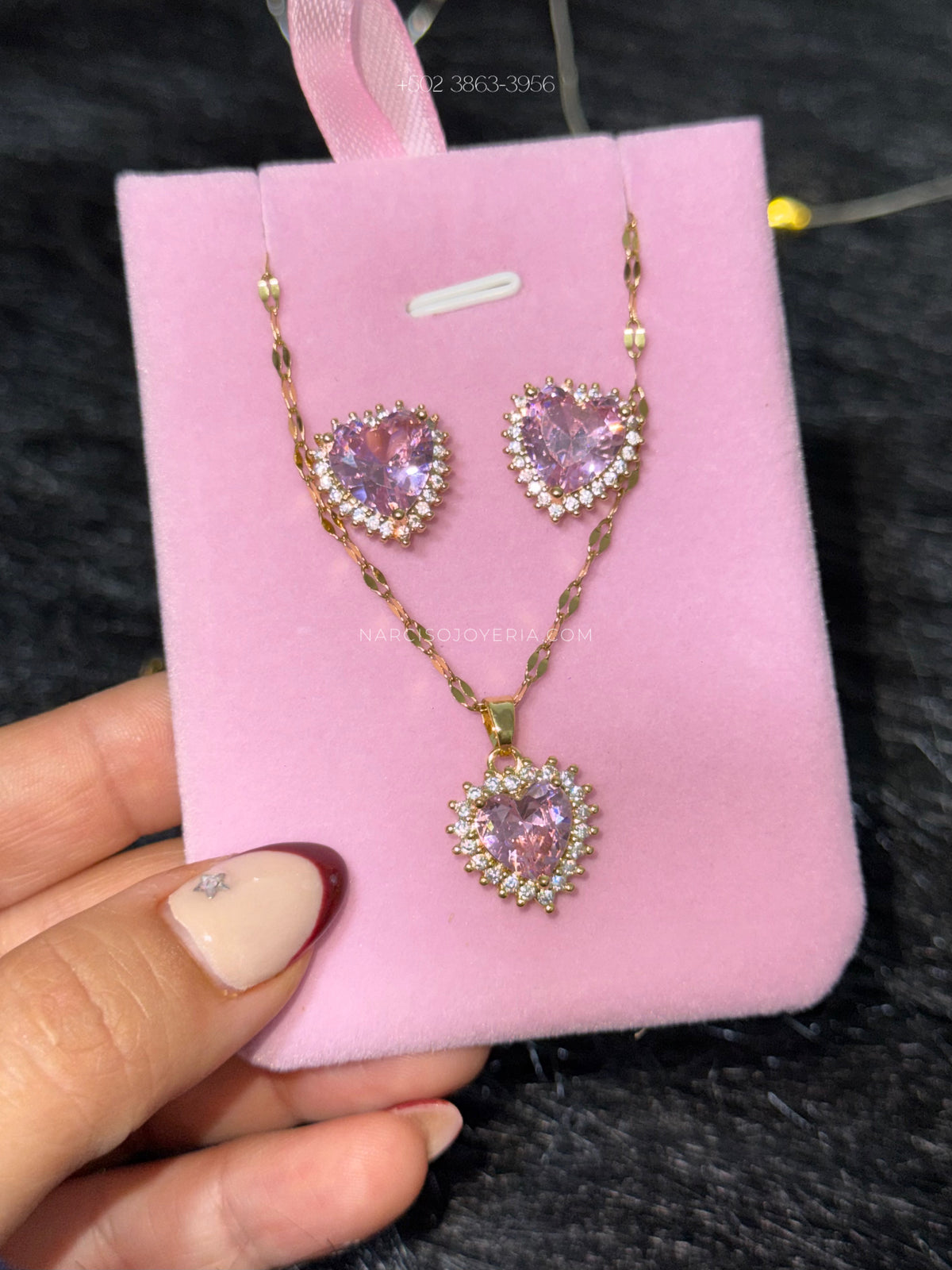 Set corazones con cristales rosa