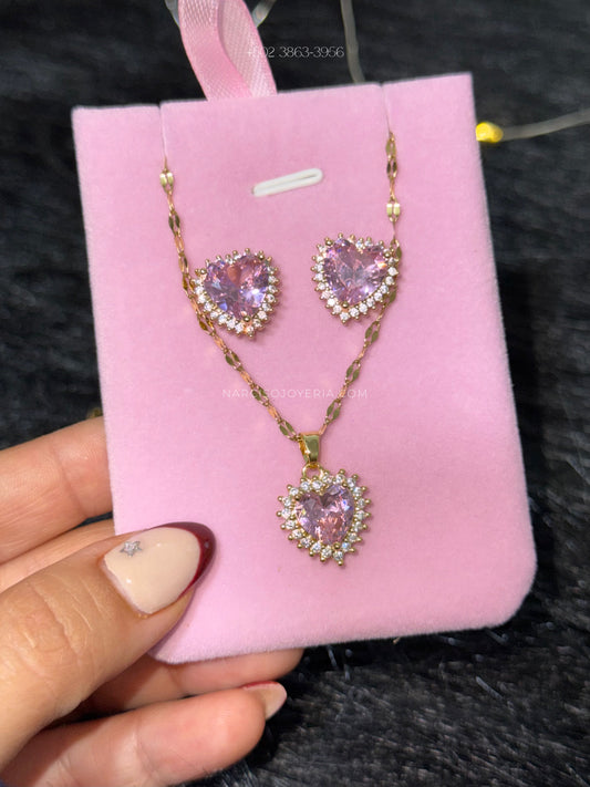 Set corazones con cristales rosa